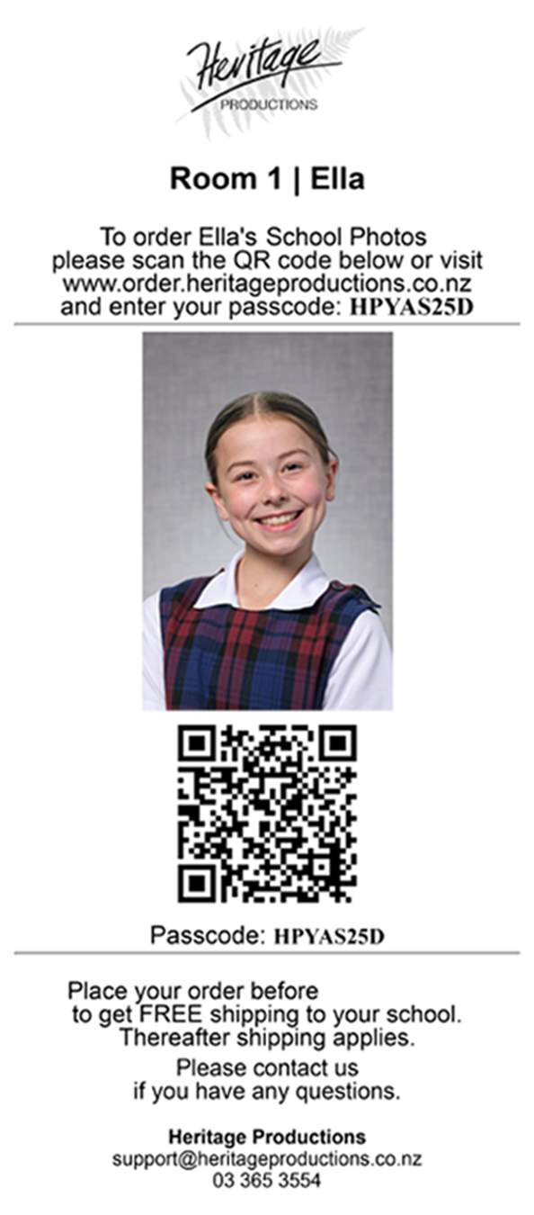 Heritage photo order card example